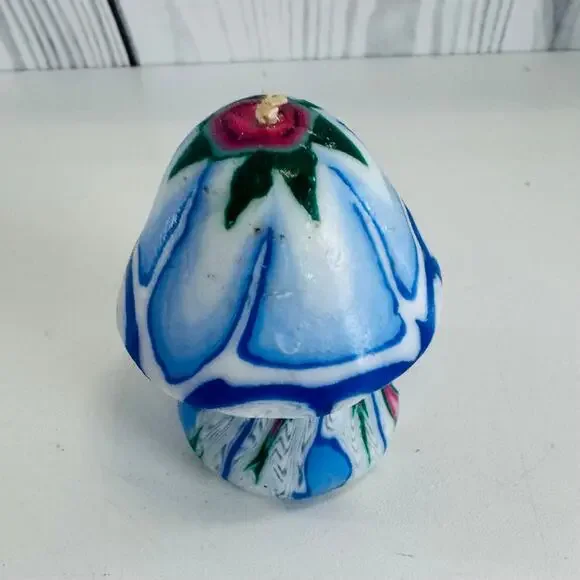 Vintage Blue Swirl Millefiori Mushroom Candle Unused